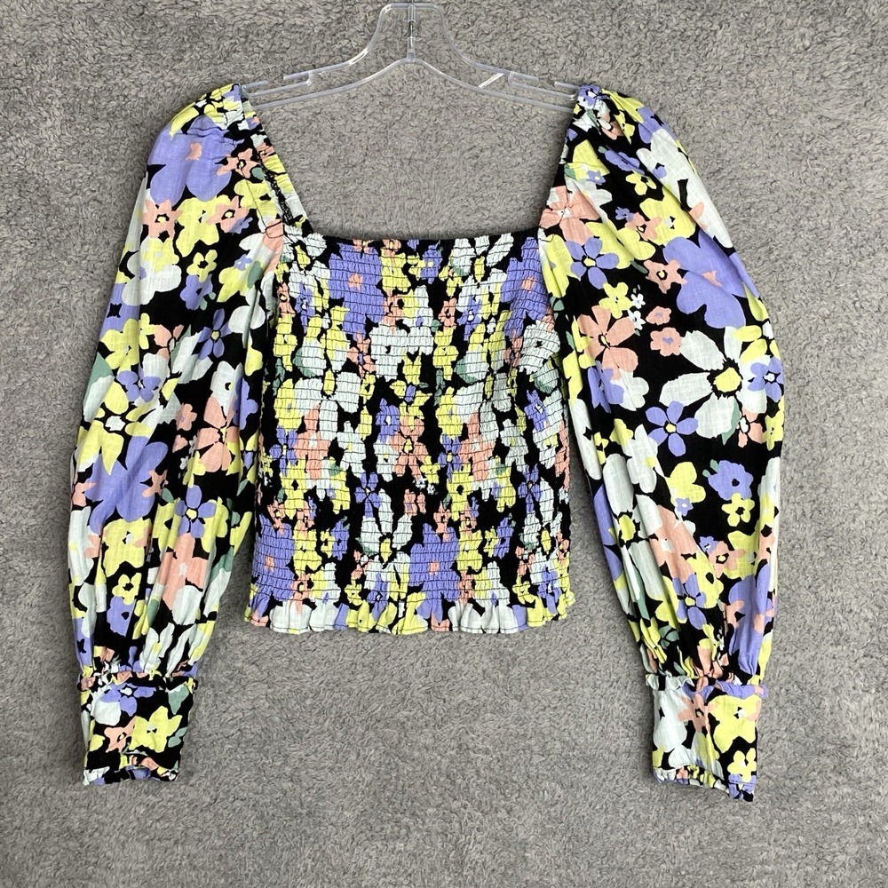 Free People Womens Ariana Floral Puff Sleeve Crop Top Size XS Peasant Boho Fairy